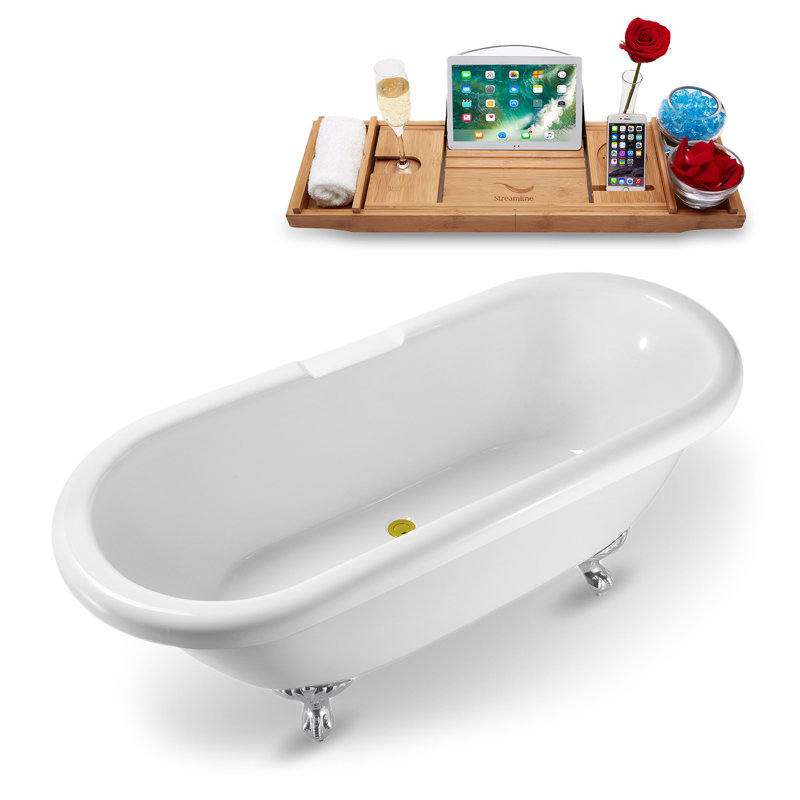 66.9'' x 29.1'' Soaking Acrylic Bathtub, Polished Chrome, Polished Gold