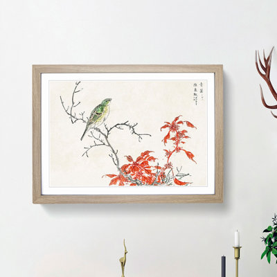 Bunting Bird & Orange Flowers by Numata Kashu - Picture Frame Art Print