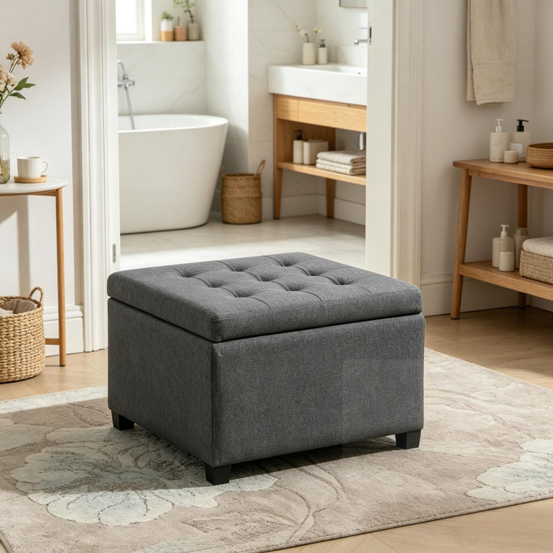 Banc de rangement capitonné sans accoudoirs, Grey, Grey