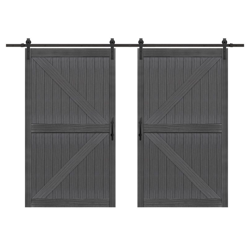 S&Z TOPHAND® Double MDF Barn Door With Sliding Door Hardware Kit , Solid Barn Door Slab Covered With Water-Proof PVC Surface