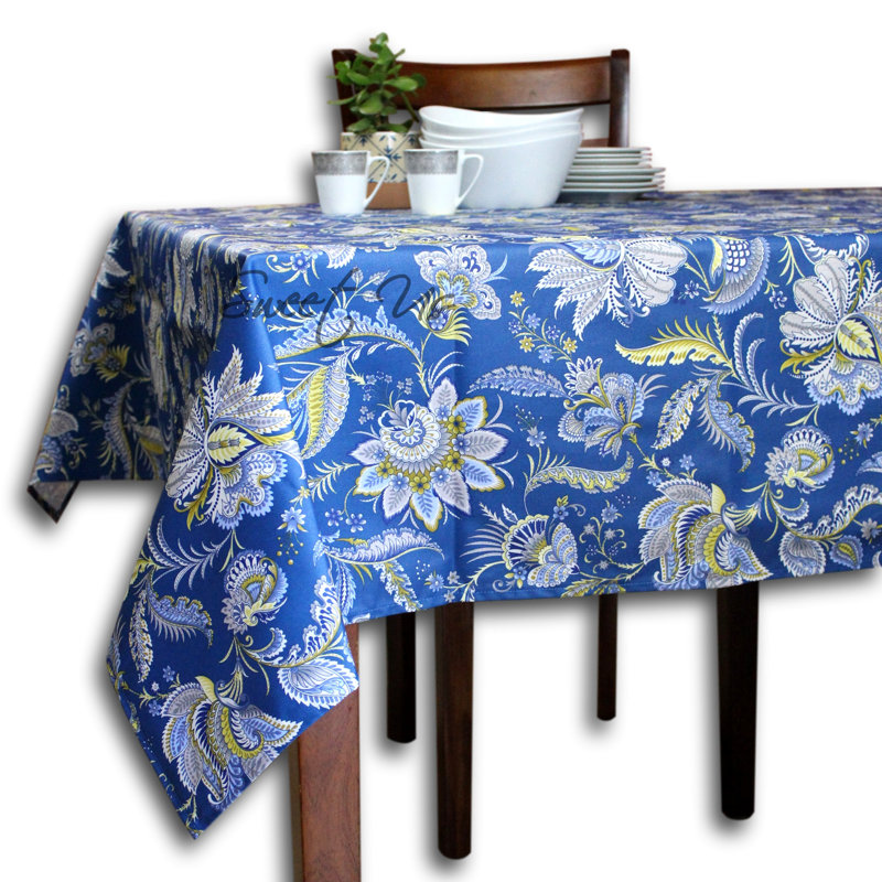 Nappe rectangulaire en coton lavable résistante aux taches, Bleu, L 98 po x l 60 po
