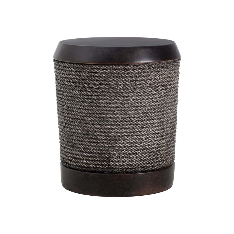 Industrial-Retro MGO Side Table with Simulated Braided Cord & Vintage Trim