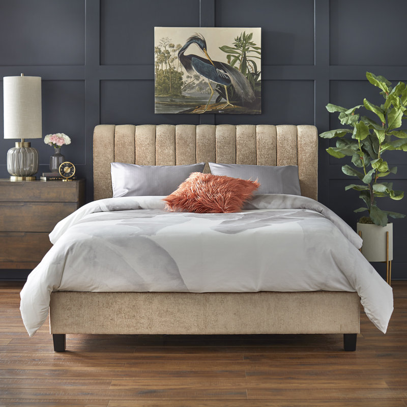 Johniel Upholstered Platform Bed, Tan