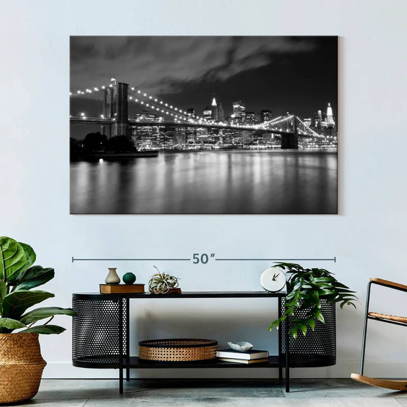 Impression sur toile Brooklyn Bridge At Night, H 34 po x l 51 po x P 1,25 po