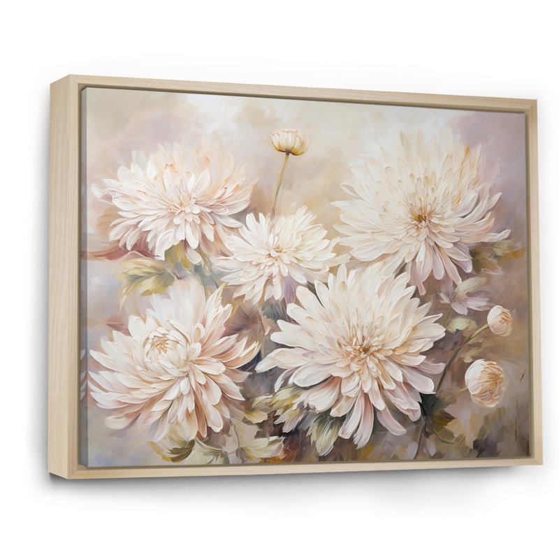 Fleur de chrysanthème beige - imprimé, H 12 po x l 20 po x P 1 po, Cadre naturel flottant