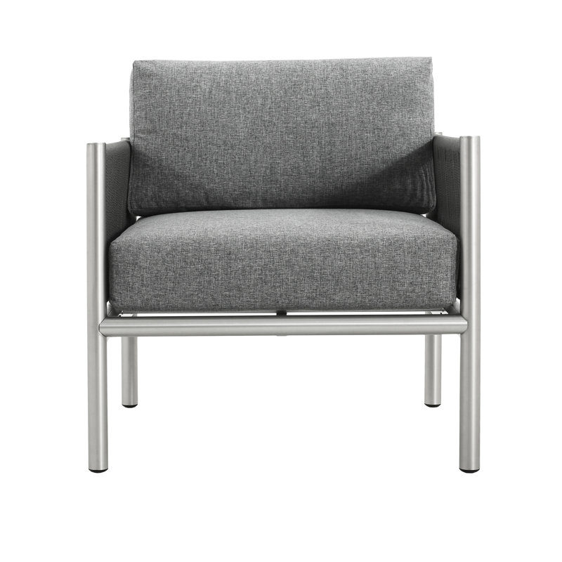 Fauteuil club avec cadre en aluminium, à oreilles en corde tressée argent et gris, 29 po Profondeur, largeur de 27,5 po, hauteur de 24,08 po, pivotement de 20,62 lb