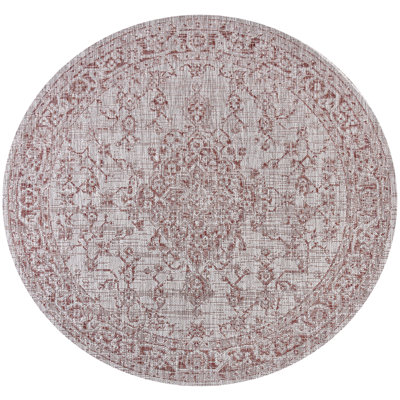 Nate Boho Medallion Textured Weave Red/Taupe Indoor/Outdoor Rug