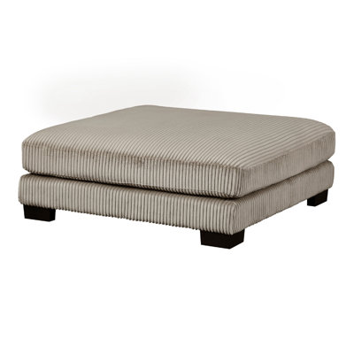 Rix Modern Ottoman, Taupe Gray Corduroy, 45 Inch Square, Black Feet