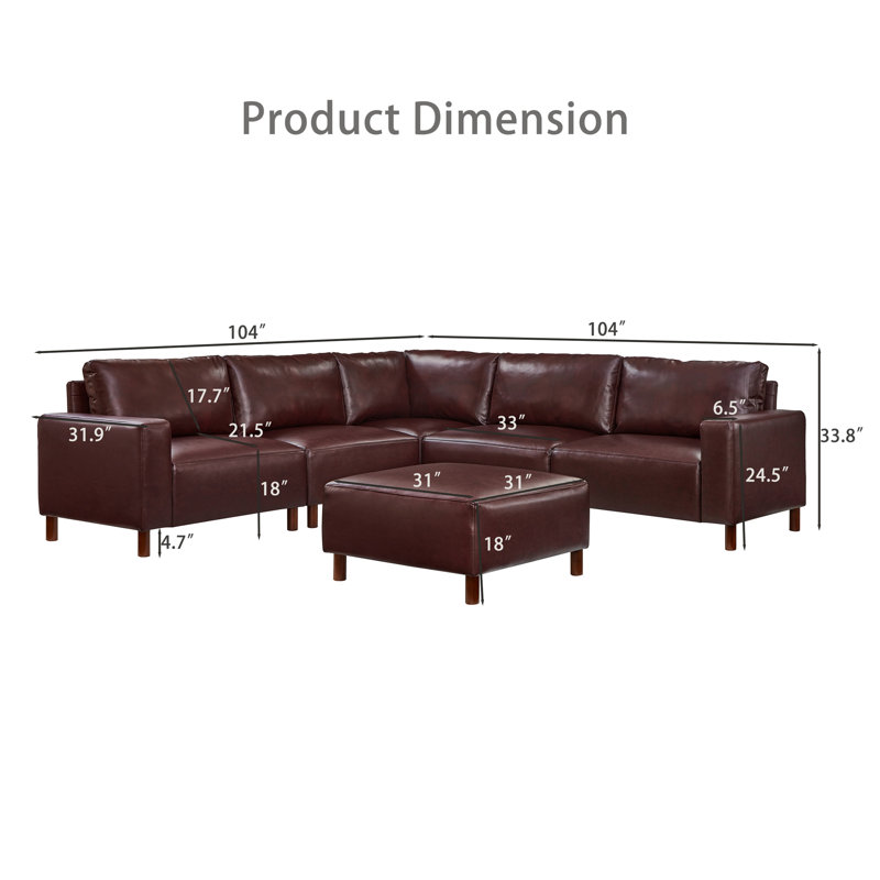 Canapé d'angle en cuir de polyuréthane de qualité moderne, Burgundy PU Leather