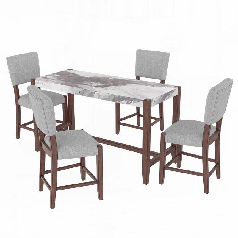 Upholstered Barstools with Solid Wood Legs, Gray