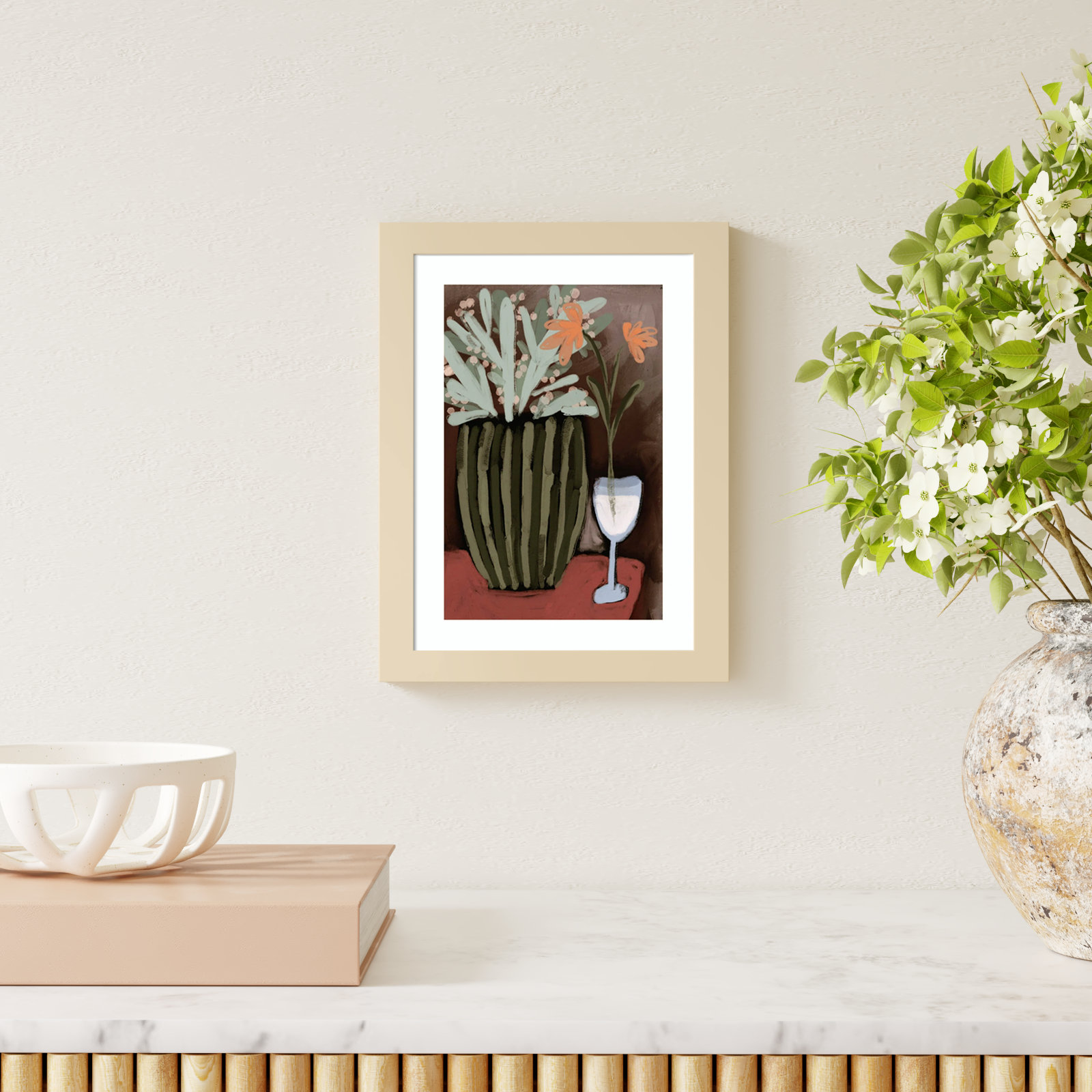 Floral Still Life No 4 by Treechild Wood Framed Wall Art Print, Brown, 13" H x 10" W