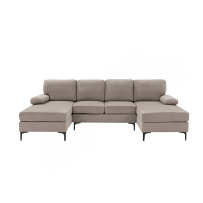 Polyester Blend Upholstered U-Shape Sectional With Metal Legs