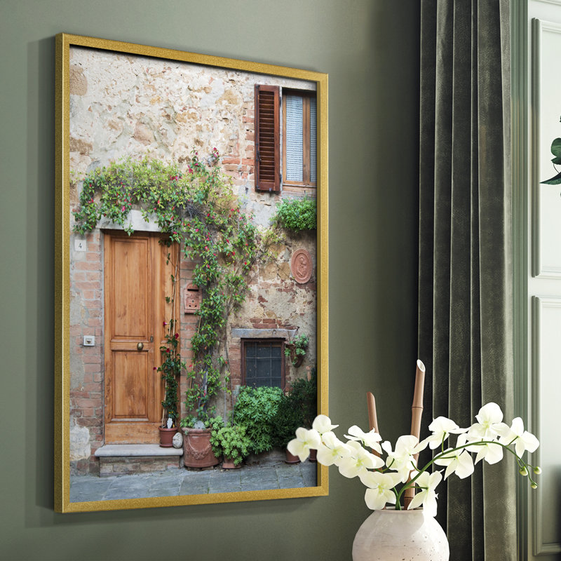 Reproduction encadrée d'entrée en bois massif Pienza, H 10 po x l 8 po, Or