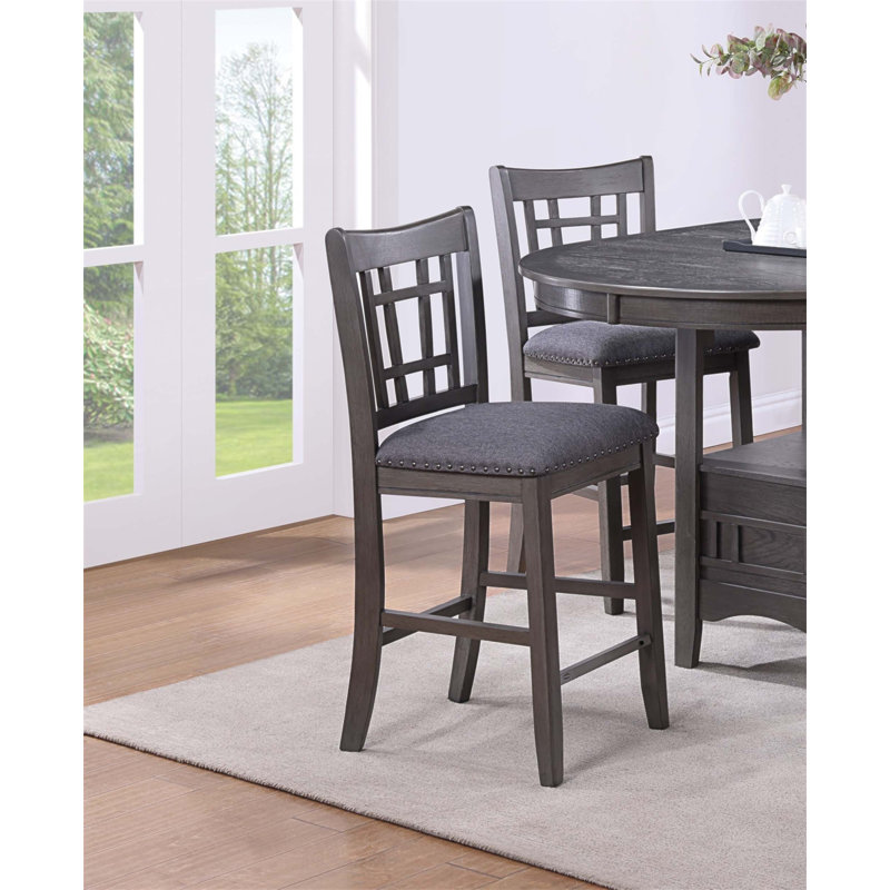 Ensemble de 2 chaises à hauteur de comptoir en bois massif avec sièges rembourrés et conception à dossier carré ouvert pour un dîner confortable