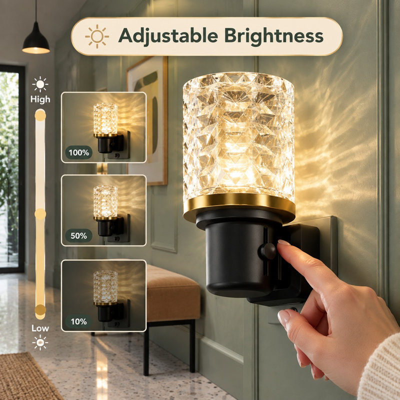 Cette veilleuse murale à DEL moderne à brancher combine une détection automatique de l'aube et de la lumière du crépuscule avec une puissance lumineuse réglable de 0 à 100 lm en blanc doux 3000K, ajoutant de la lumière et de la décoration aux salles de bain, couloirs et chambres.