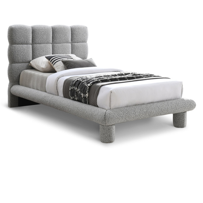 Deco Tufted Panel Bed, Grey Boucle Fabric, Twin