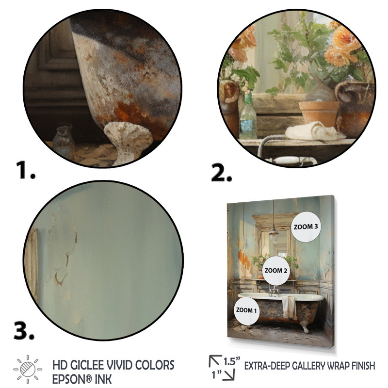 Davino Bathroom Vintage Charm II - Art mural de salle de bain pour le salon, Toile tendue, 40" H x 30" W