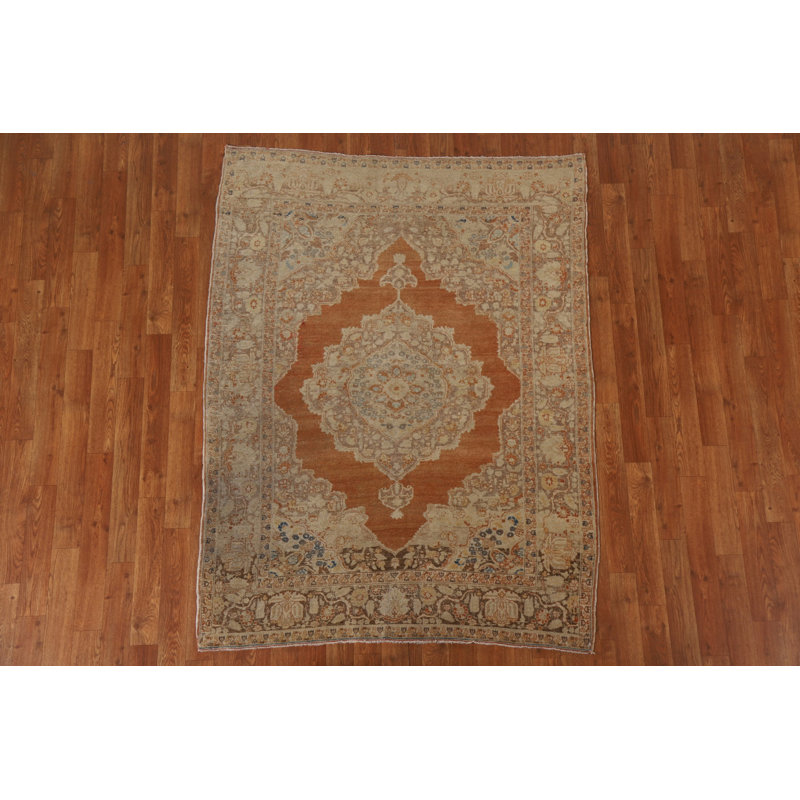 Tapis unique en laine orange / rouge 4 pi 2 po x 5 pi 5 po Avant 1900