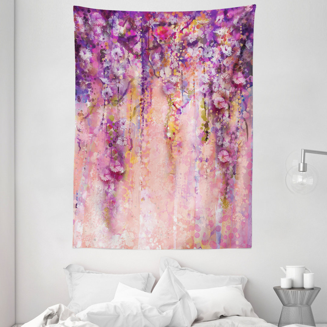 Wandbehang Aquarell Malerei Effekt Glyzinie Baumblüten Soft Scenic Frühling Display