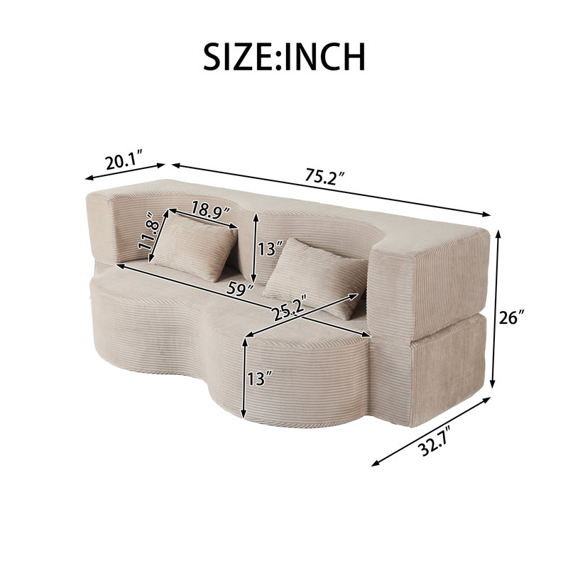 Canapé-lit 2 en 1 pliable, H 26 po x l 75,2 po x P 32,7 po, Beige