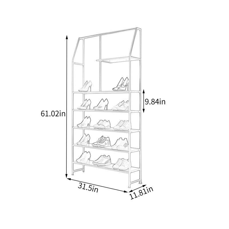 Tablette de présentation industrielle en métal, (6 Shelves) 61.02"H x 31.5"W x 11.81"D