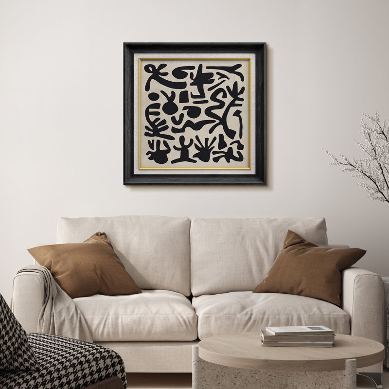 «Black and Beige Organic Shapes Abstract», reproduction d'art sur papier encadrée, H 26 po x l 26 po x P 1,5 po