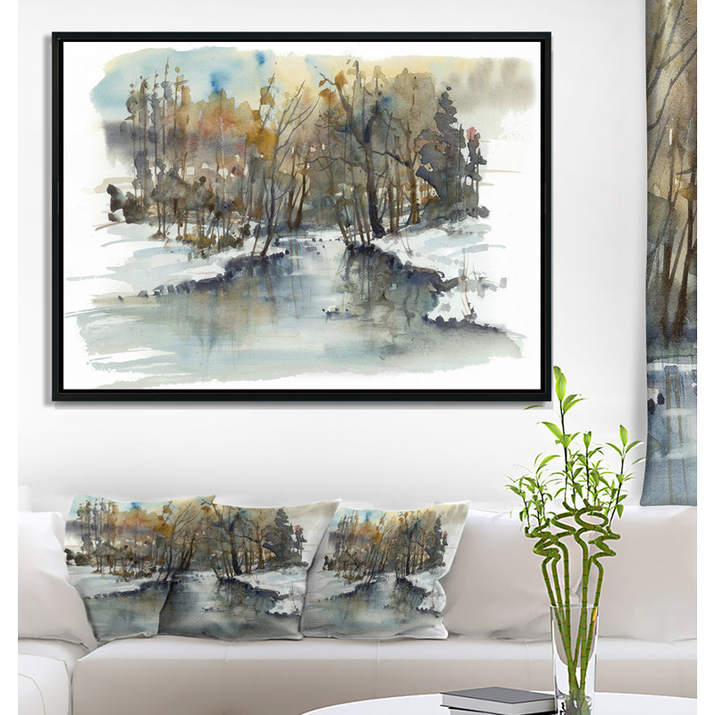 «River in Woods», reproduction d'aquarelle encadrée sur toile tendue, H 12 po x l 20 po x P 1 po