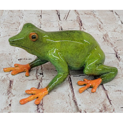Bretas Bronze Metal Green & Orange Poison Dart Tree Frog Sculpture Figurine Handmade Original Art