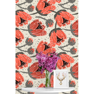 Panneau de papier peint à motif de coquelicots dessinés à la main Colville