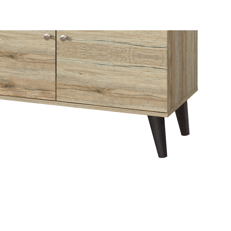Tv Stand In Oak, For 70-79" Tvs, 2 Shelves & 1 Cabinet, Entertainment Spot With Focus