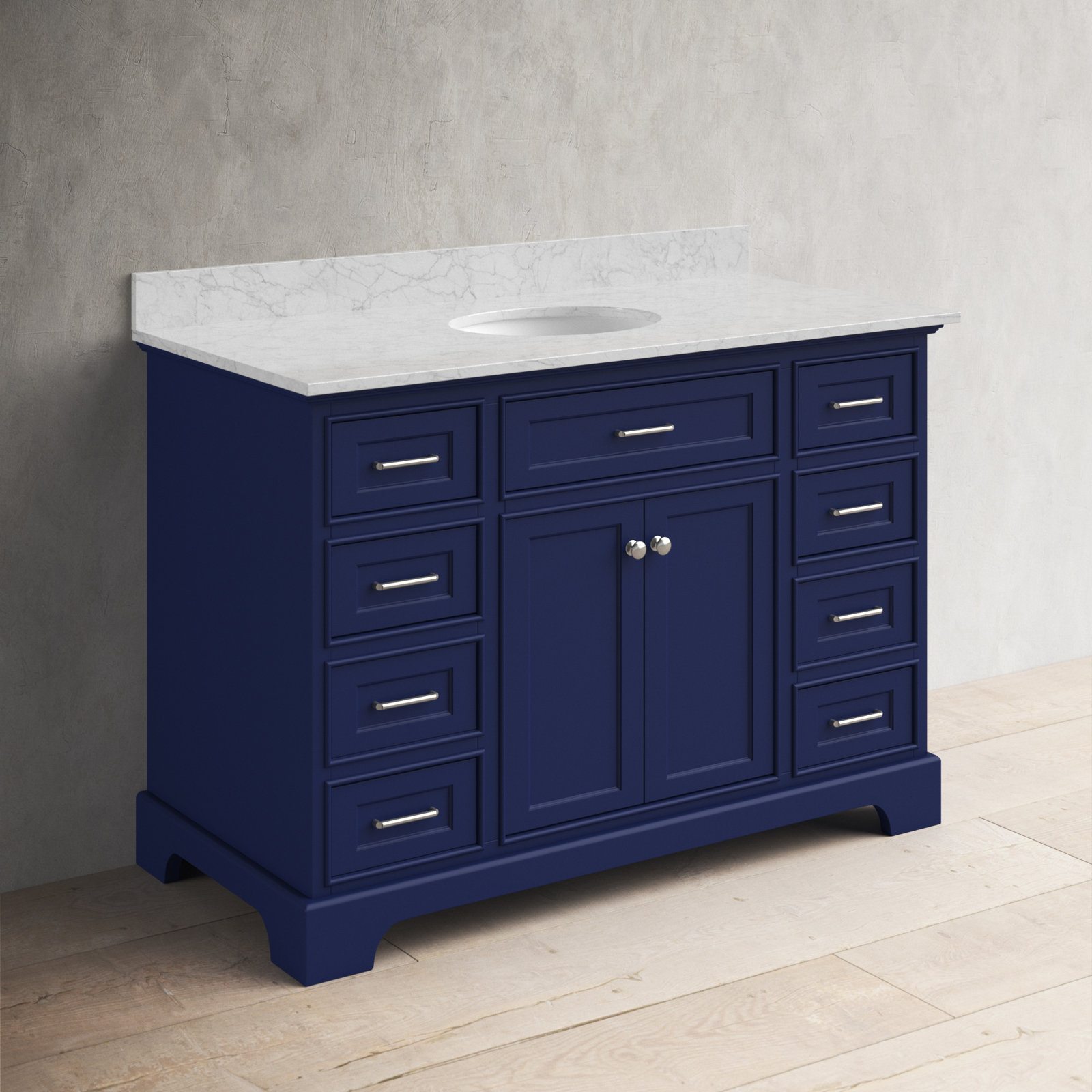 Ronnie 48'' Single Bathroom Vanity, Carrara Marble, Royal Blue