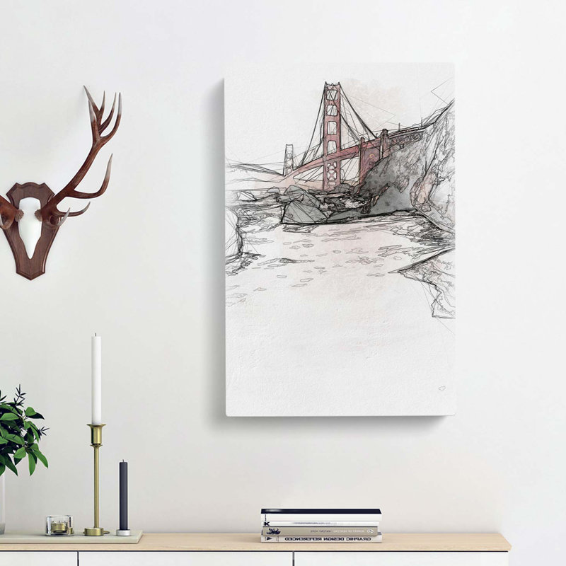 Golden Gate Bridge in San Francisco Abstract Art - Wrapped Canvas, 60cm H x 40cm W x 3cm D