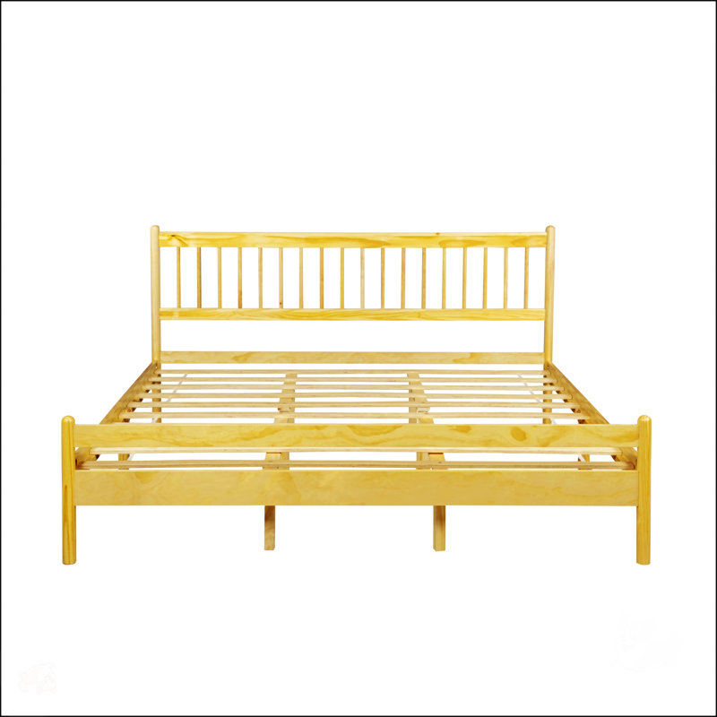 Très grand lit de style traditionnel avec tête de lit, pied de lit et structure renforcée, Naturel