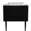 Armoire de salle de bain moderne autoportante ou murale en chêne noir rayé, coins arrondis, rangement à double tiroir, pieds en bois massif montables, tiroirs à fermeture en douceur