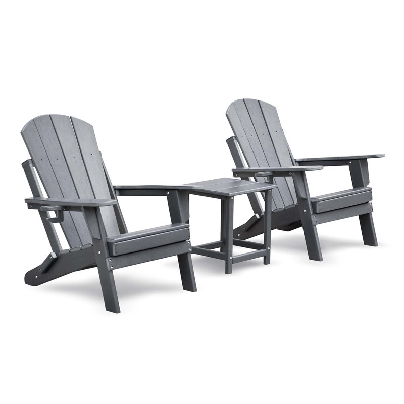 Folding Outdoor Adirondack Chair Set Of 2 And Table, HDPE All-Weather, Ergonomic Design For Patio, Deck, Garden, And Balcony