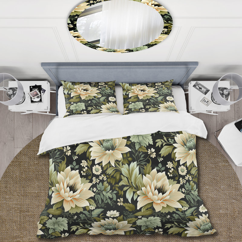Ensemble de housse de couette Green Ornate, Housse de couette pour grand lit et 2 taies décor