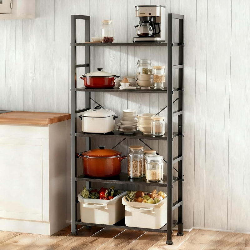 5 Tier Bookshelf, Free Standing Wooden Bookcase With Open Storage Shelves With Metal Frame, Sturdy Shelf Organization Display Rack For Living Room, Bedroom, Home Office, 62.2" Tall