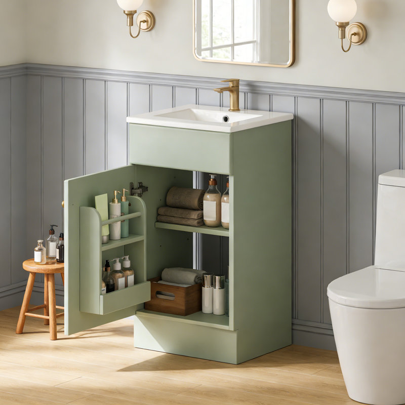 Meuble-lavabo 18 po avec lavabo, Vert clair, Doré