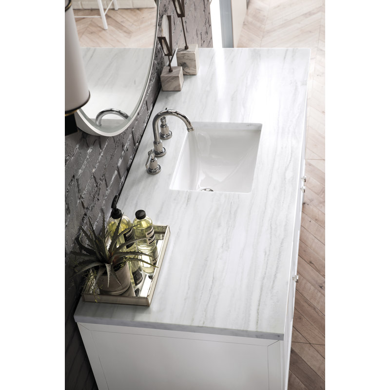 Athens 60'' W Single Vanity, 8" Widespread, Glossy White, Carrara White
