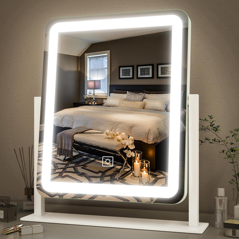 Miroir de salle de bain avec lumières, miroir de maquillage à DEL de 12,6 po x 15 po, miroir de maquillage éclairé avec lumières, commande intelligente à intensité variable à 3 modes d'éclairage, miroir éclairé pour bureau de maquillage, chambr