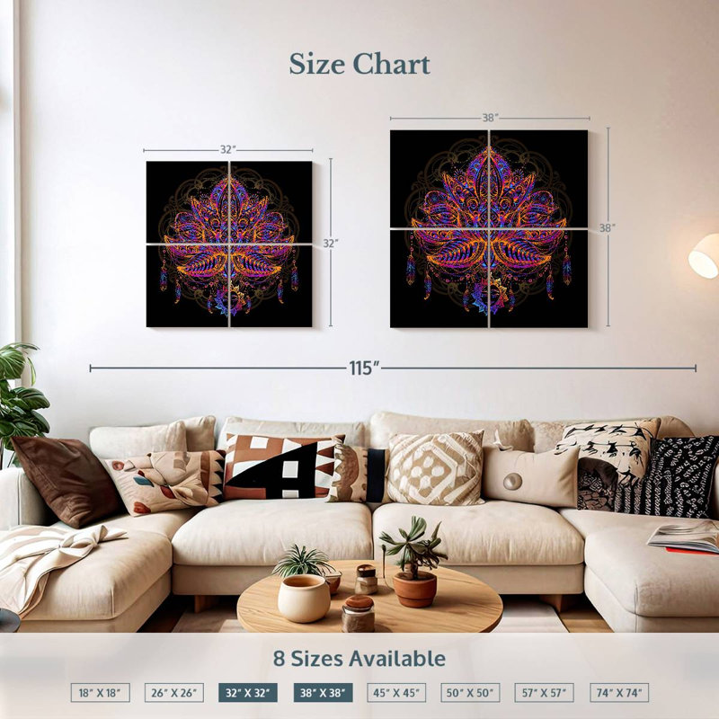 Mandala coloré Kerner Lotus, H 32 po x l 32 po