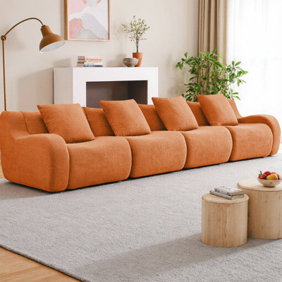 Canapé modulaire à 4 places désossé et rembourré en tissu Teddy avec accoudoirs courbés, sans assemblage requis et éponge haute densité 32D