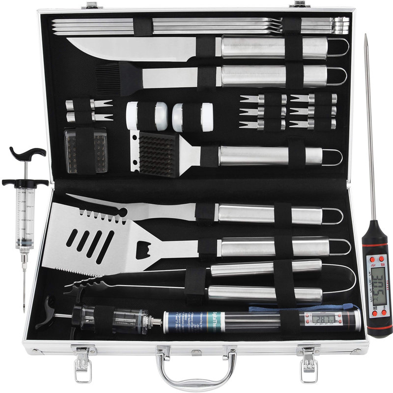 Ensemble 24 pièces d'outils de barbecue, Argent