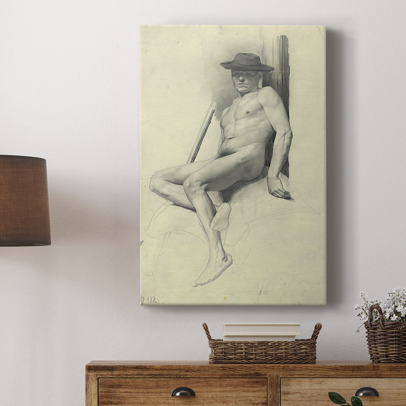 Nu masculin assis avec un chapeau - toile tendue par Gustav Klimt, 8 x 12