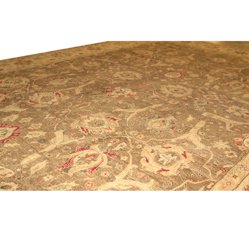 Tapis brun et ivoire de haute qualité noué à la main