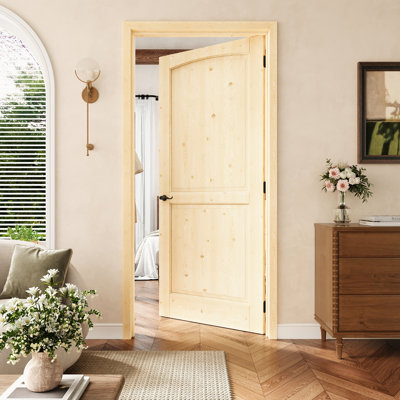 Porte pré-suspendue à 2 panneaux en bois de pin 36 po x 80 po avec charnières noires, porte en bois de pin naturel, porte intérieure comme garde-manger, porte de chambre à coucher, porte de buanderie, portes de placard, portes de pièce, droite
