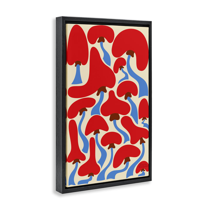 Toile flottante encadrée Groovy Wavy Mushroom par Carrie Cantwell, H 25 po x l 17 po, Cadre flottant noir de jais