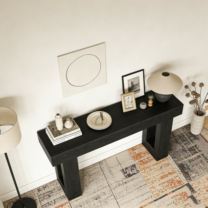Wooden Sofa Console Table For Entryway, Noir