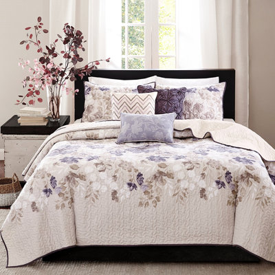 Ensemble de courtepointe imprimée très grand / très grand. Motif aquarelle, tissu en microfibre, coussins décoratifs 6 pièces très grand. Art, courtepointe, envers uni, coussin de broderie