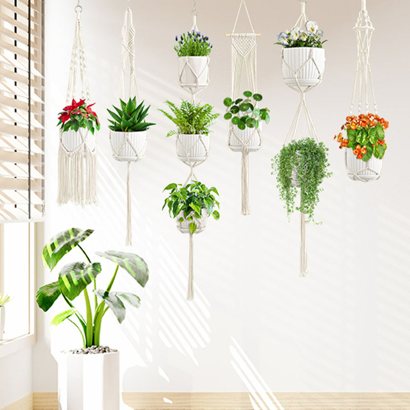 6 Packs Macrame Plant Hangers With6 Set Hooks, Different Tiers Handmade Cotton Rope Hanging Planters Set Flower Pots Holder Stand For Indoor Outdoor Boho Home Decor